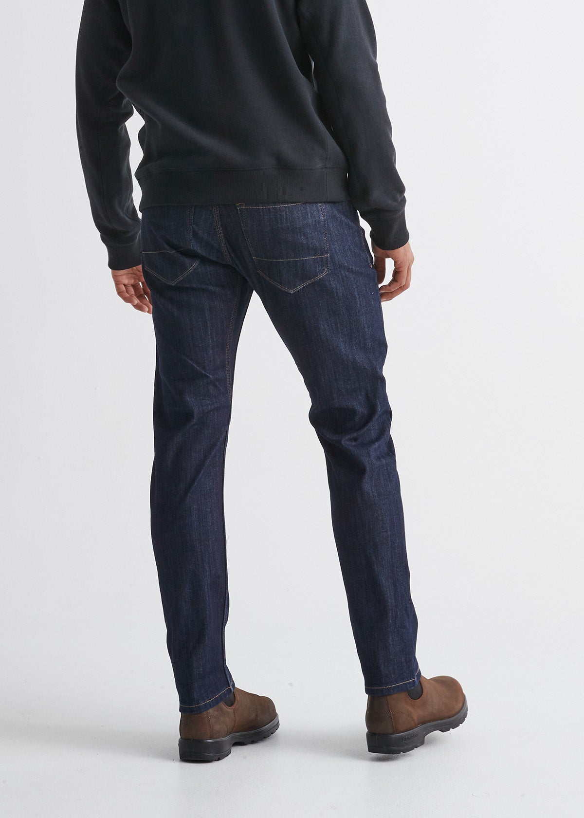 mens dark blue waterproof membrane relaxed fit stretch jeans back