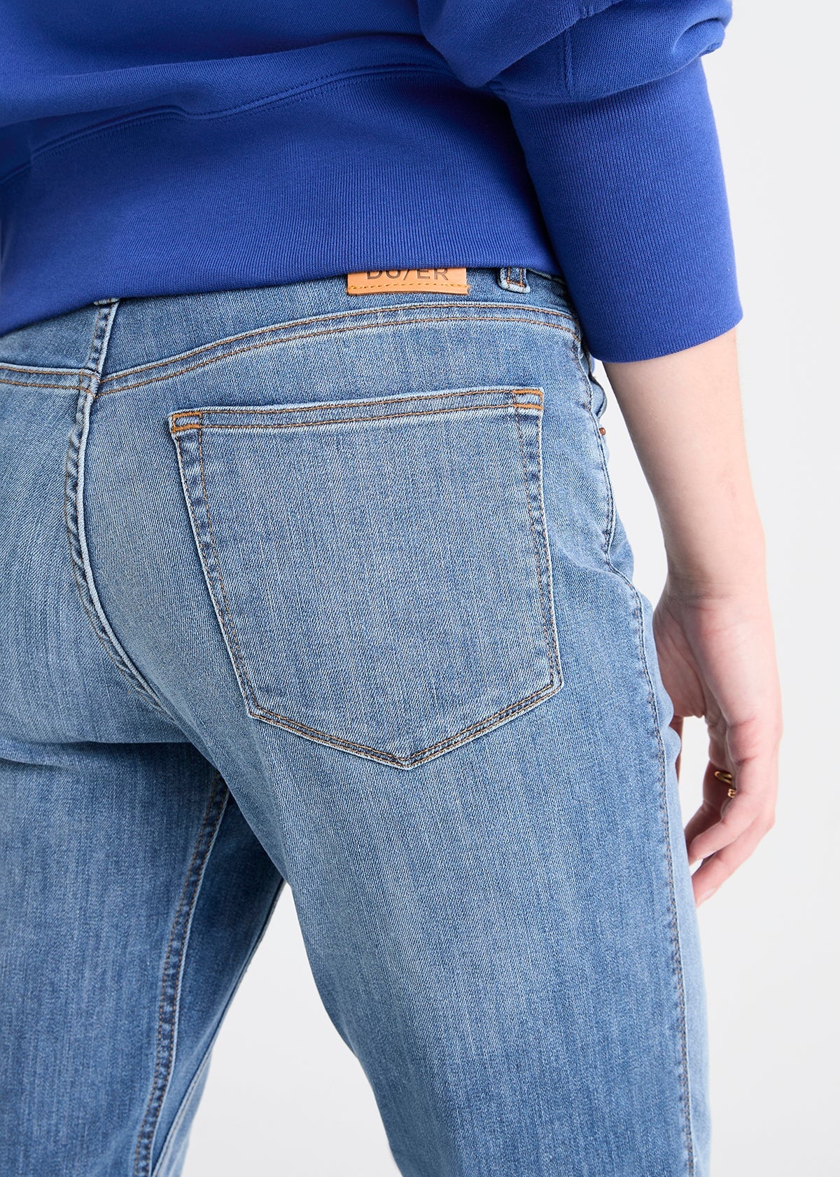 women's girlfriend stretch denim light wash back details